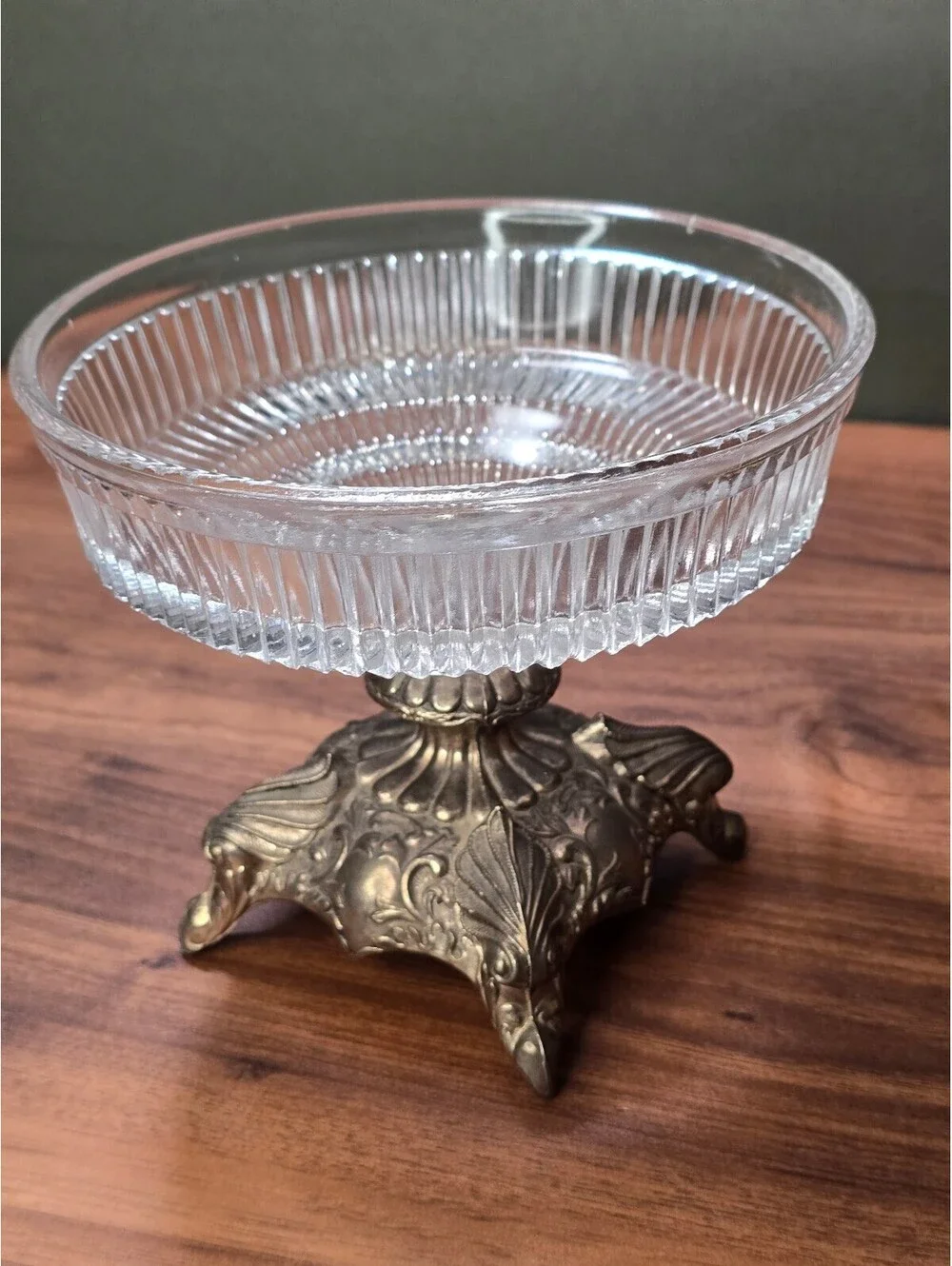 Vintage Glass and Brass Pedestal Candy Dish Made in Japan